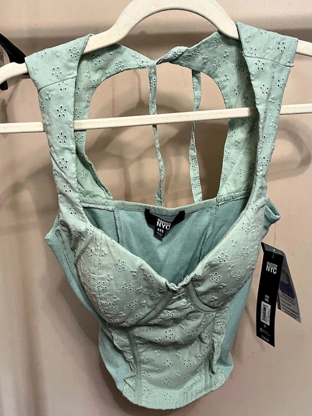 Madden NYC Tie Back Corset Top Floral Bodysuit Green XXS